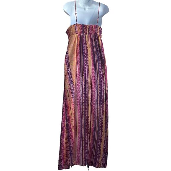 Xhilaration Women Boho Maxi Sundress Dress L Vibrant Smock Back Festival Beachy - Picture 3 of 14
